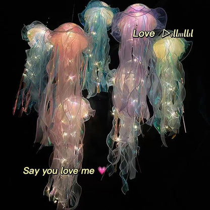 5PCS Realistic Jellyfish Hanging LED Night Light Set - Button Battery Powered Room & Party Decor