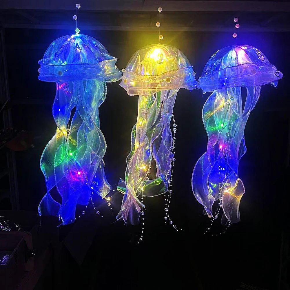 5PCS Realistic Jellyfish Hanging LED Night Light Set - Button Battery Powered Room & Party Decor