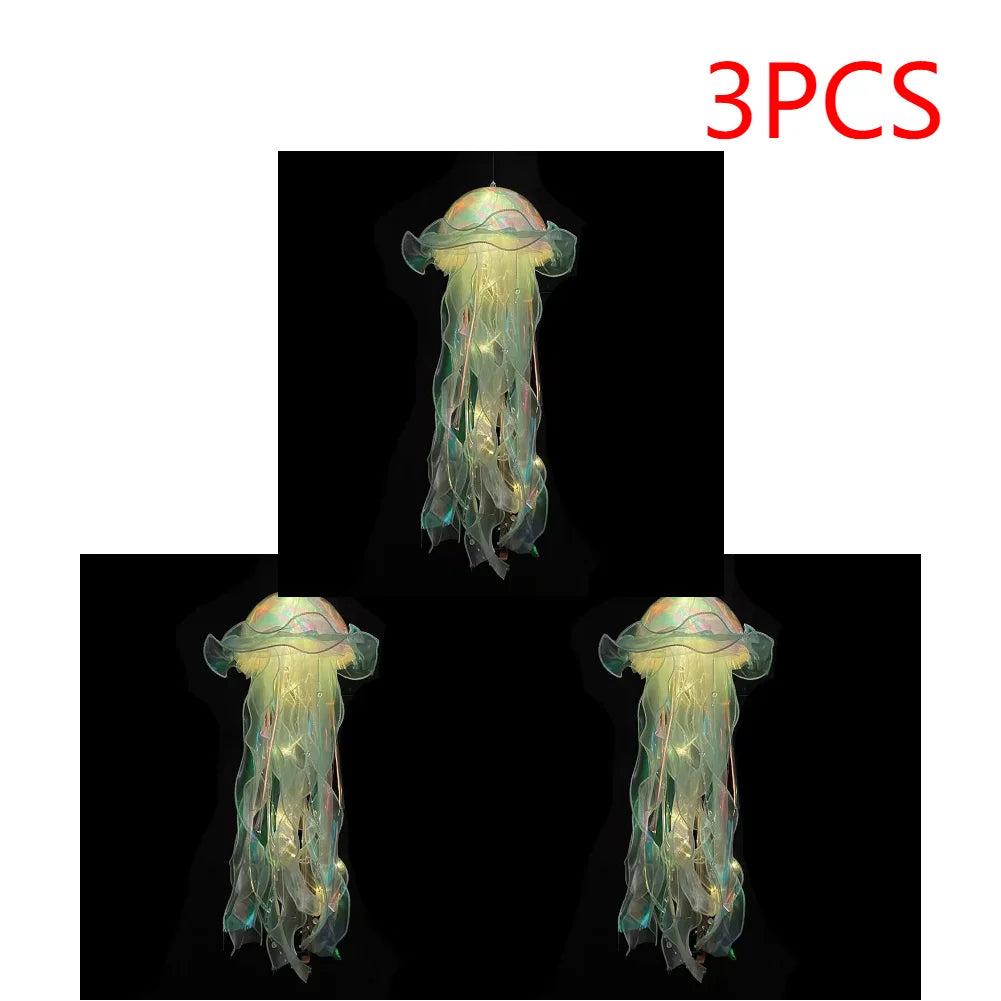 5PCS Realistic Jellyfish Hanging LED Night Light Set - Button Battery Powered Room & Party Decor