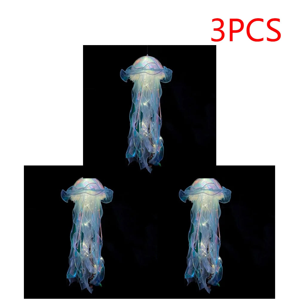5PCS Realistic Jellyfish Hanging LED Night Light Set - Button Battery Powered Room & Party Decor