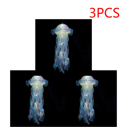 5PCS Realistic Jellyfish Hanging LED Night Light Set - Button Battery Powered Room & Party Decor