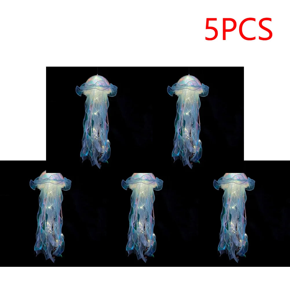 5PCS Realistic Jellyfish Hanging LED Night Light Set - Button Battery Powered Room & Party Decor