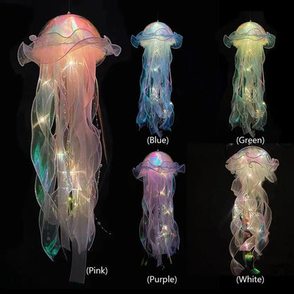 5PCS Realistic Jellyfish Hanging LED Night Light Set - Button Battery Powered Room & Party Decor