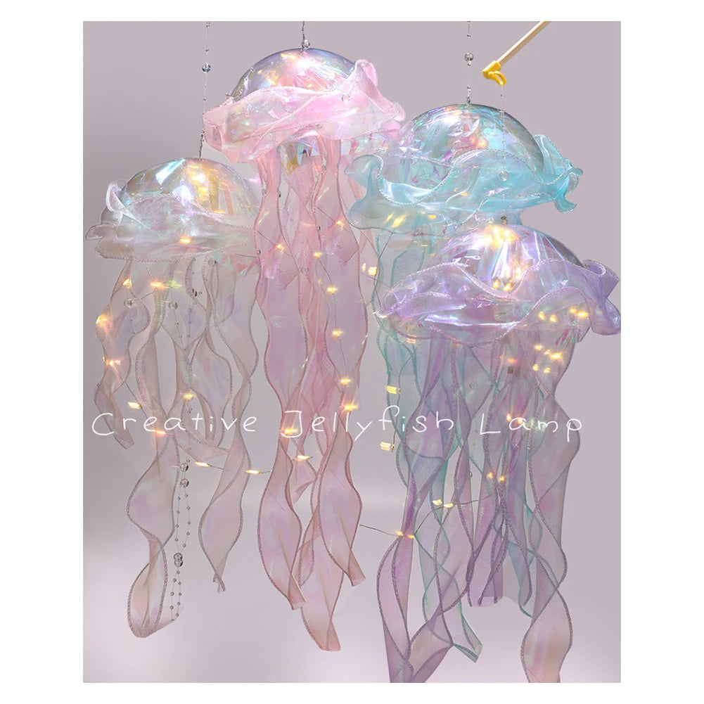 5PCS Realistic Jellyfish Hanging LED Night Light Set - Button Battery Powered Room & Party Decor