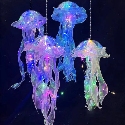 5PCS Realistic Jellyfish Hanging LED Night Light Set - Button Battery Powered Room & Party Decor