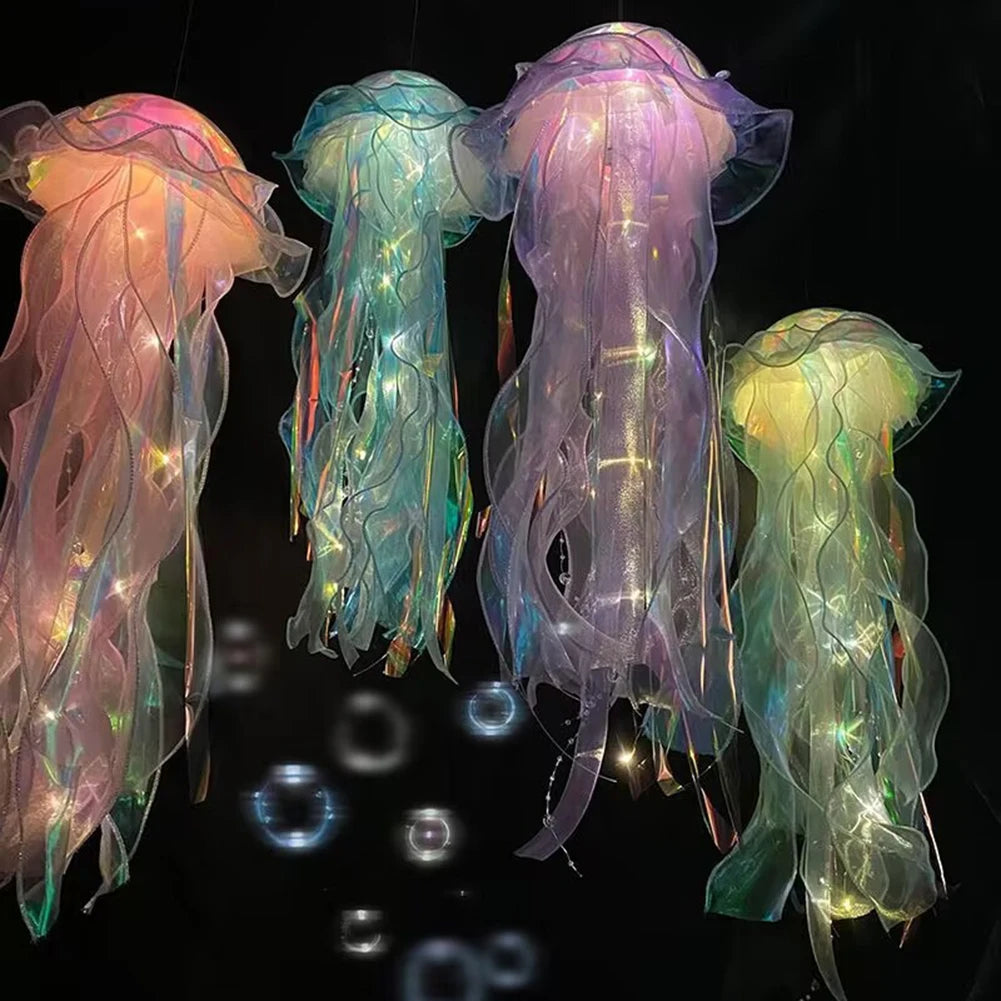 5PCS Realistic Jellyfish Hanging LED Night Light Set - Button Battery Powered Room & Party Decor
