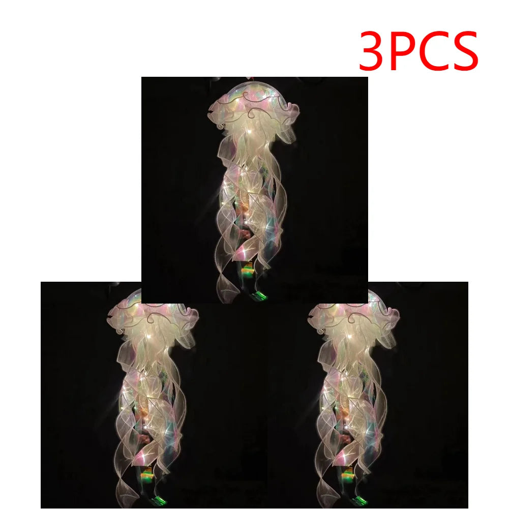 5PCS Realistic Jellyfish Hanging LED Night Light Set - Button Battery Powered Room & Party Decor