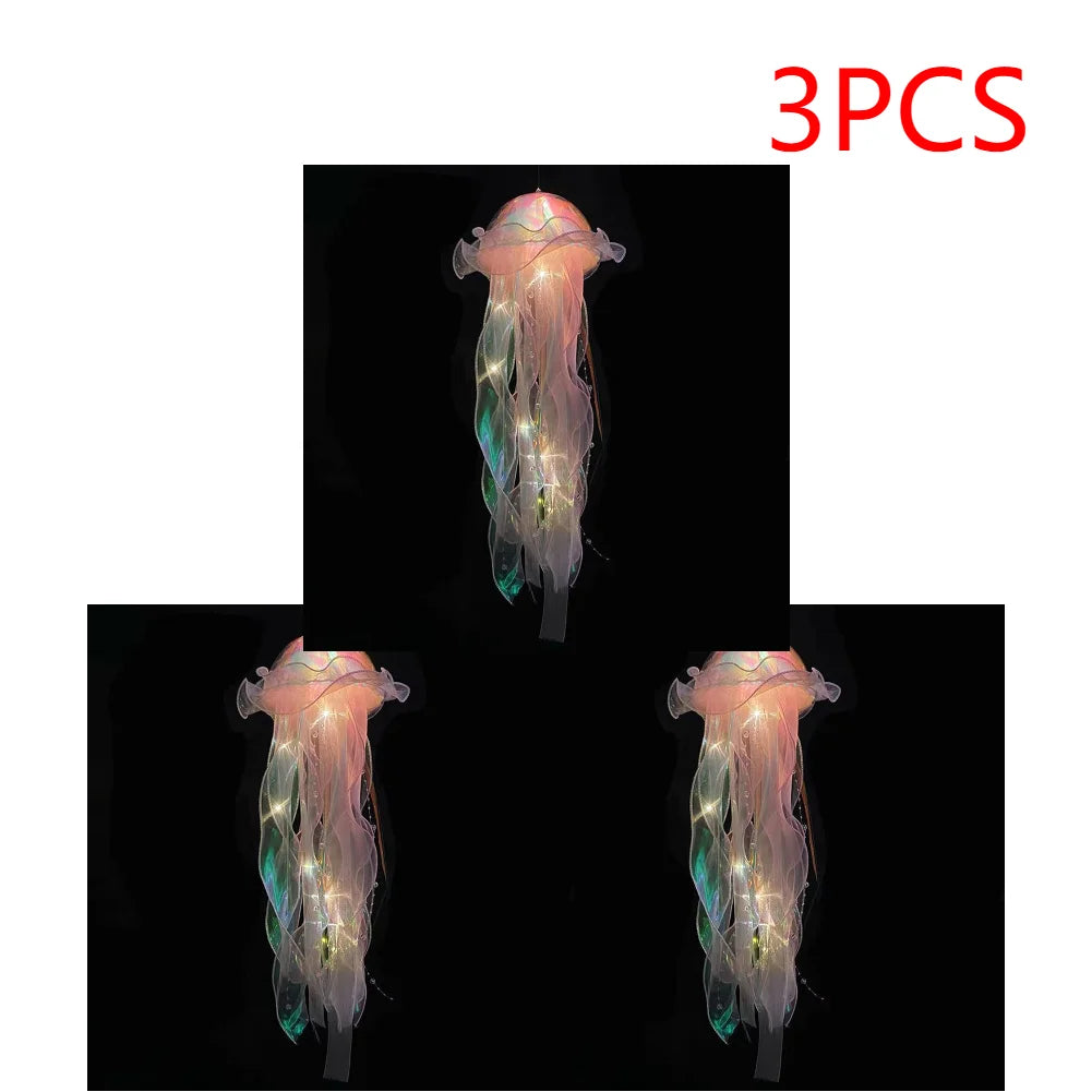5PCS Realistic Jellyfish Hanging LED Night Light Set - Button Battery Powered Room & Party Decor