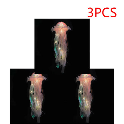 5PCS Realistic Jellyfish Hanging LED Night Light Set - Button Battery Powered Room & Party Decor