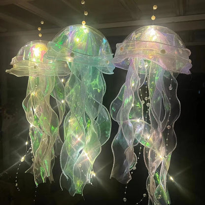 5PCS Realistic Jellyfish Hanging LED Night Light Set - Button Battery Powered Room & Party Decor