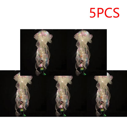 5PCS Realistic Jellyfish Hanging LED Night Light Set - Button Battery Powered Room & Party Decor