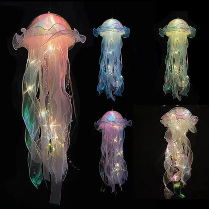 5PCS Realistic Jellyfish Hanging LED Night Light Set - Button Battery Powered Room & Party Decor